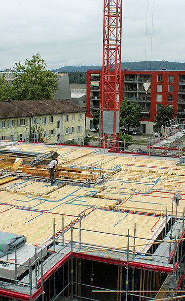 Foto von Holzbauarbeiten von Oben