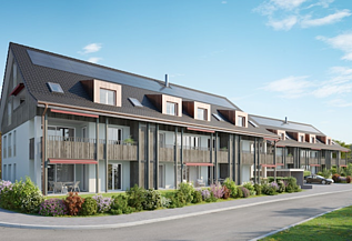 Bild von Mehrfamilienhäusern mit Solarpanel und Holzverkleidung
