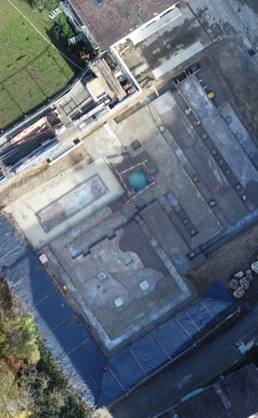 Baugrube in Zürich - STRABAG Tiefbau Foto von Baugrube aus der Luft