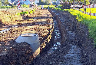 Baustelle zum Zeitpunkt des Aushubes für den Leitungsbau