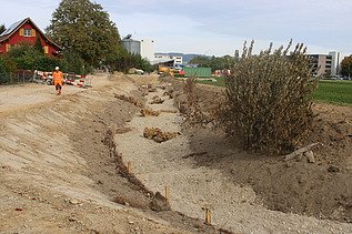 Bachverlauf neben Wohnhäusern