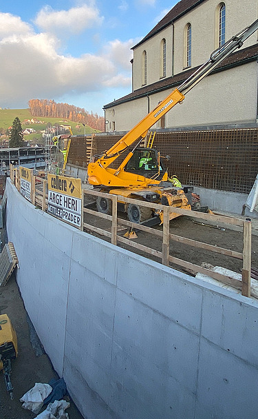 Perspektivisch langezogene Aufnahme der Baustelle nach Fertigstellung