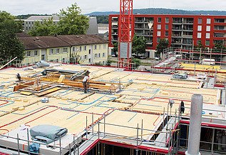 Foto von Holzbauarbeiten von Oben