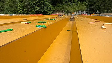 Aufnahme flach über die Baustelle und die Schalungselemente