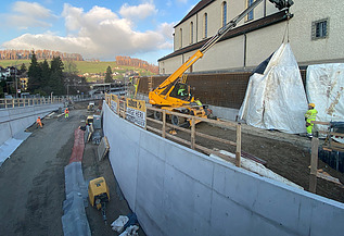 Perspektivisch langezogene Aufnahme der Baustelle nach Fertigstellung