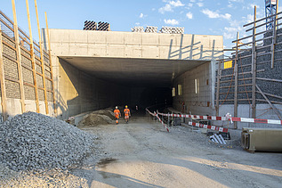 Foto von der Baugrube Südwestumfahrung Sins