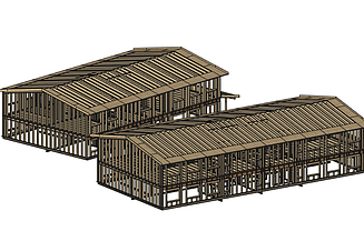 Holzrahmen-3D-Modell der Notwohnungen 