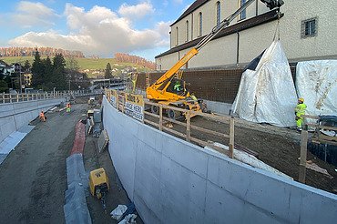 Perspektivisch langezogene Aufnahme der Baustelle nach Fertigstellung