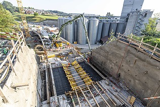 Foto von der Baugrube Südwestumfahrung Sins