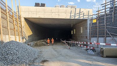 Foto von der Baugrube Südwestumfahrung Sins